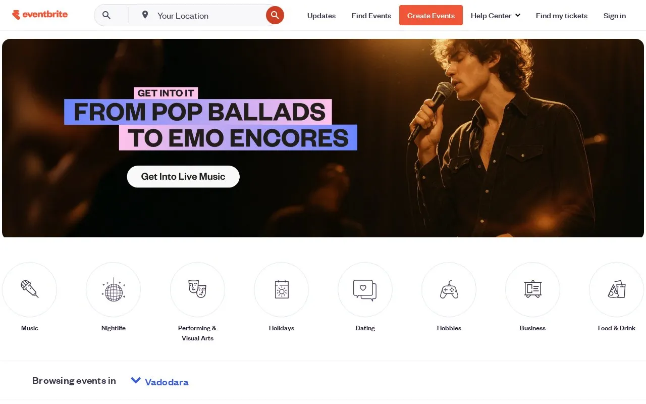 Eventbrite homepage screenshot