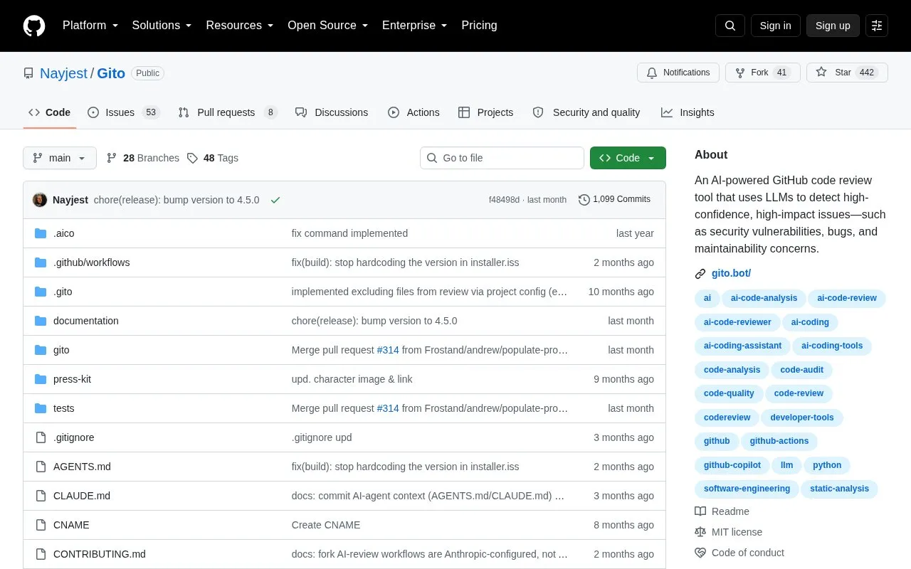 Gito homepage screenshot