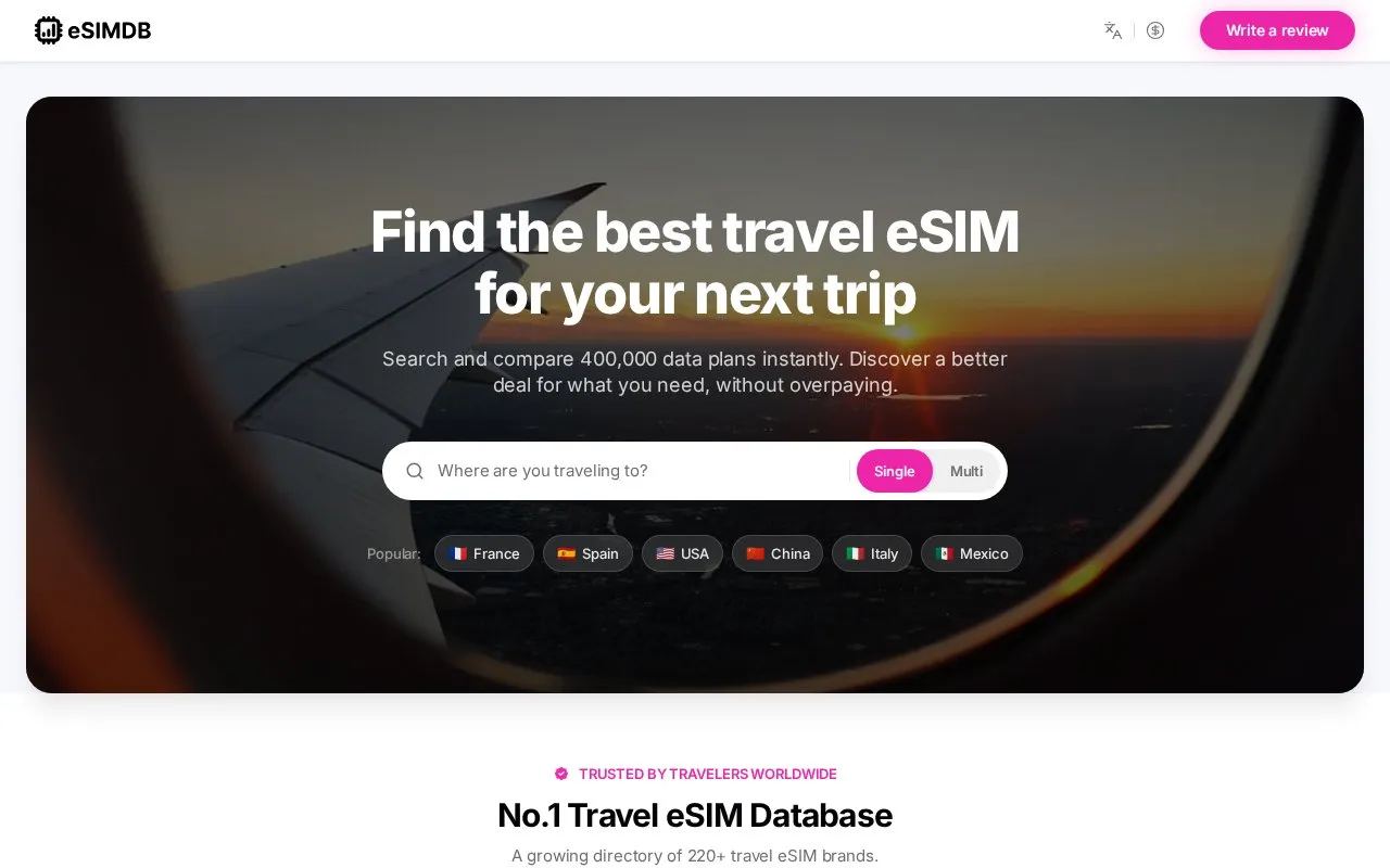 eSIMDB homepage screenshot