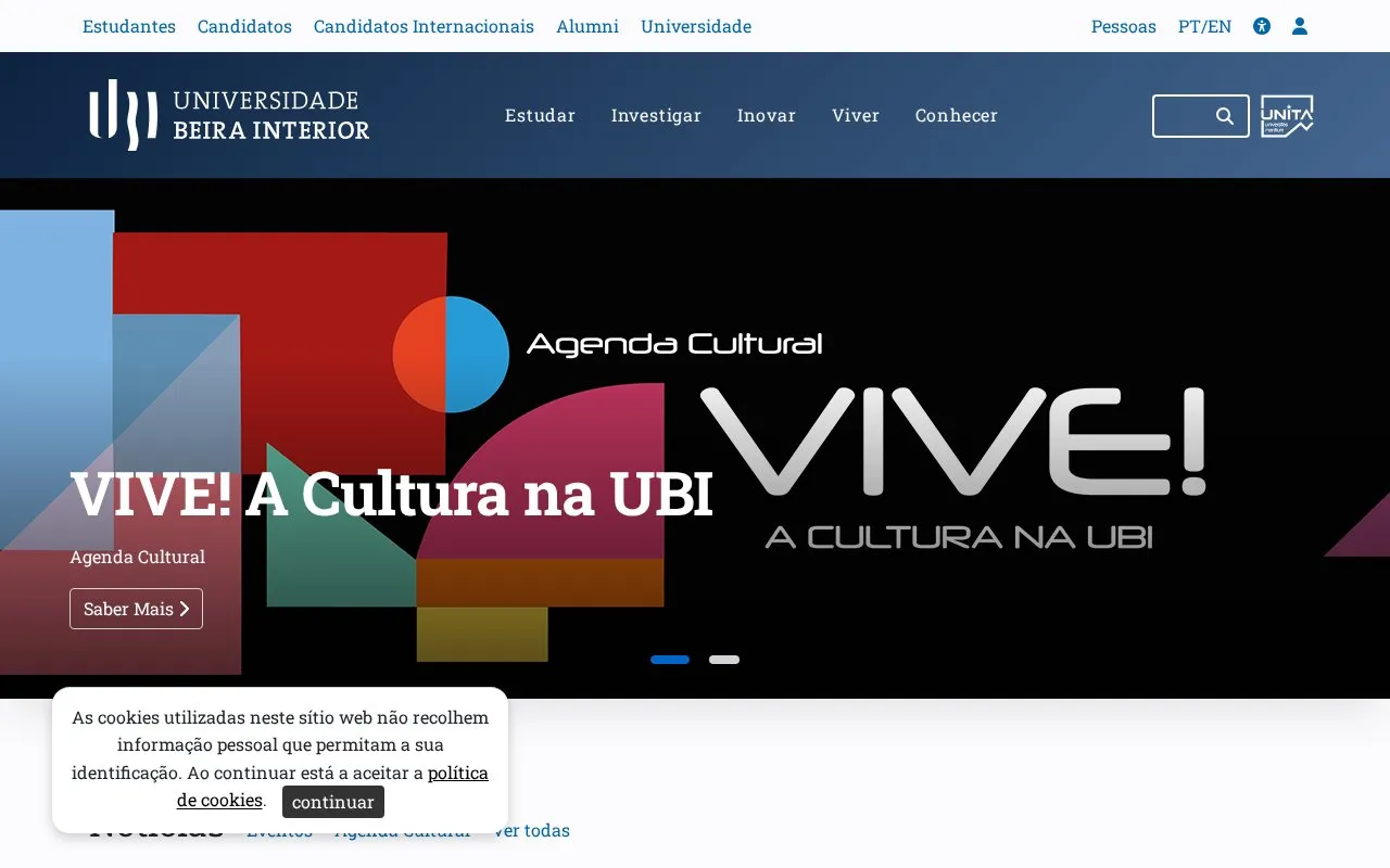 Universidade da Beira Interior homepage screenshot
