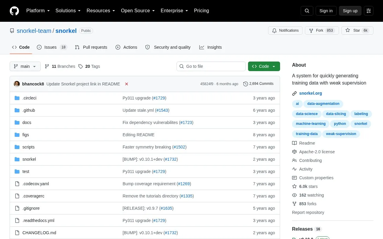 Snorkel homepage screenshot