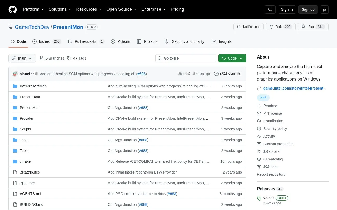 PresentMon homepage screenshot