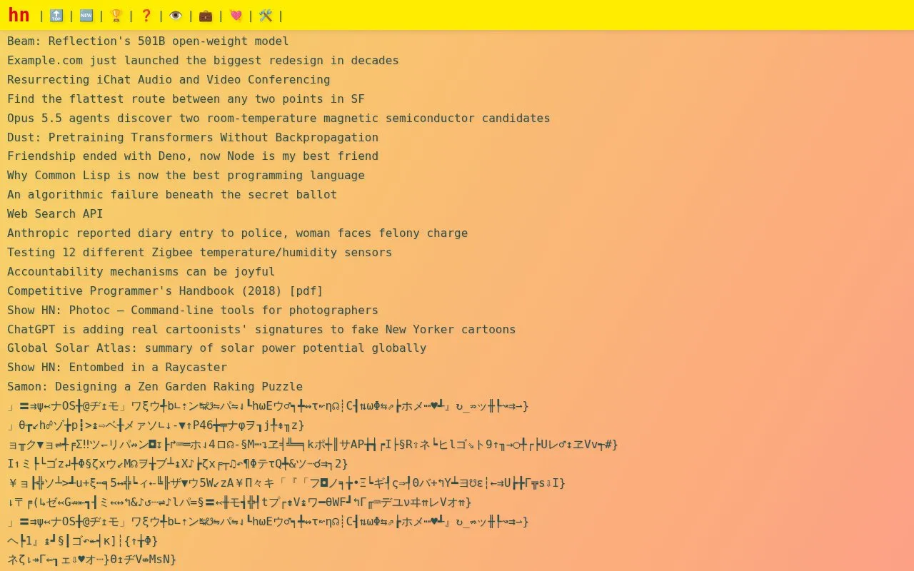 Brutalist HN homepage screenshot