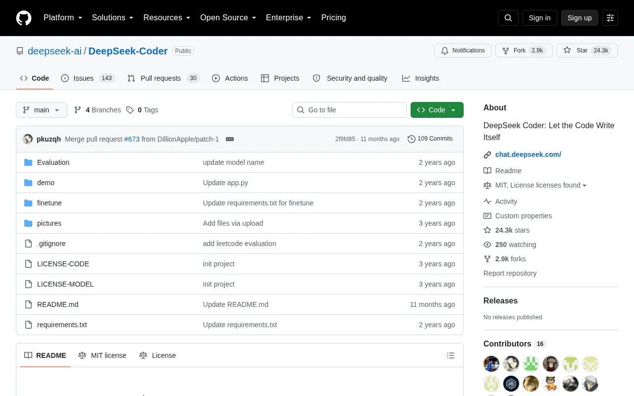 deepseek-ai/DeepSeek-Coder homepage screenshot