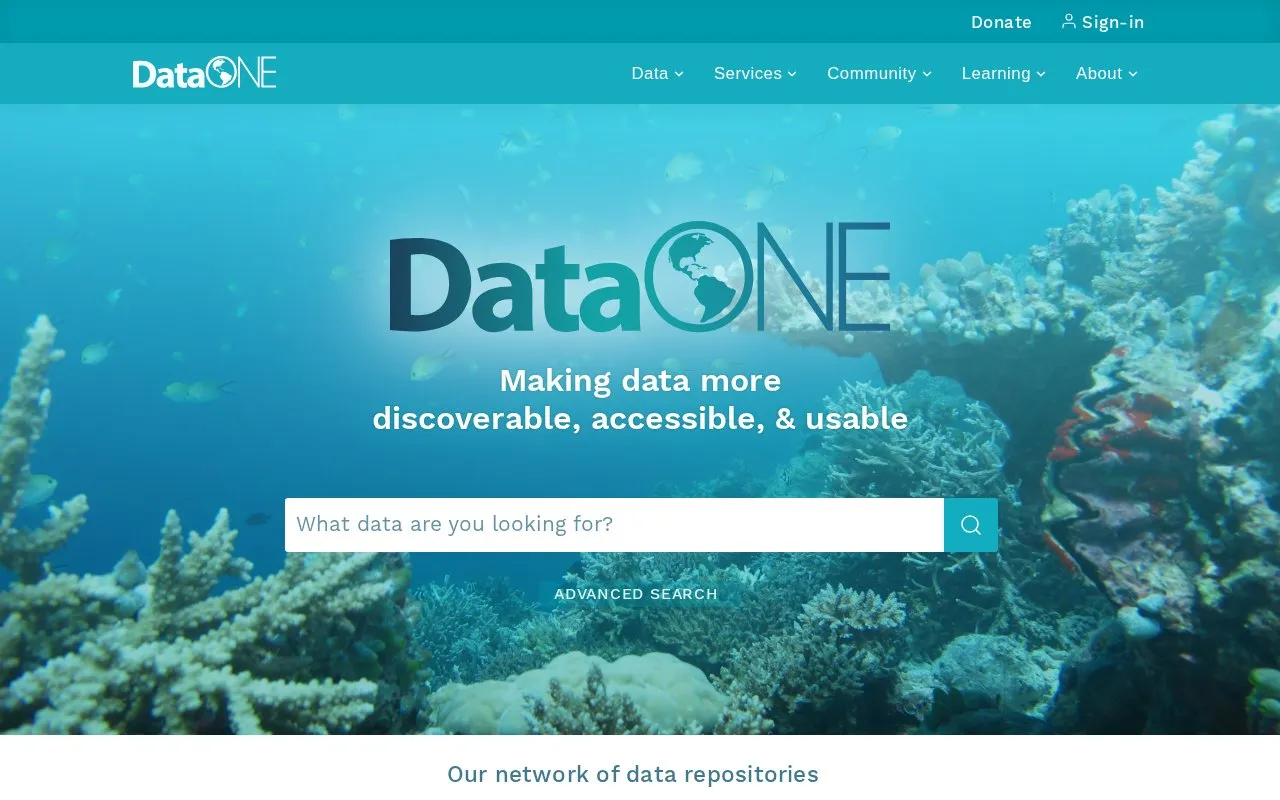 Dataone homepage screenshot