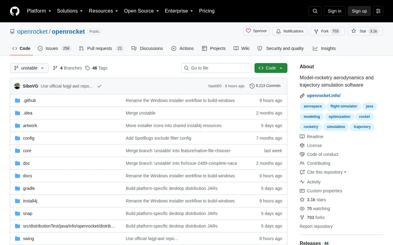 Openrocket homepage screenshot