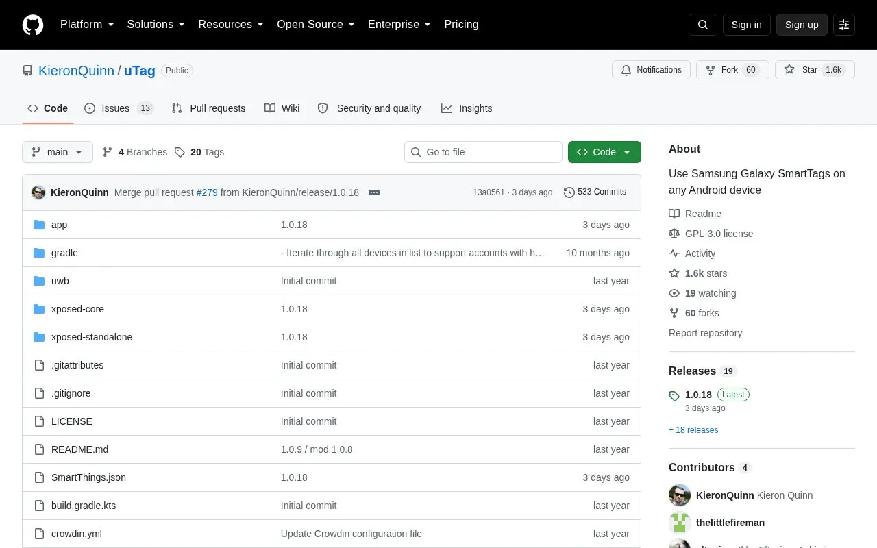 uTag homepage screenshot