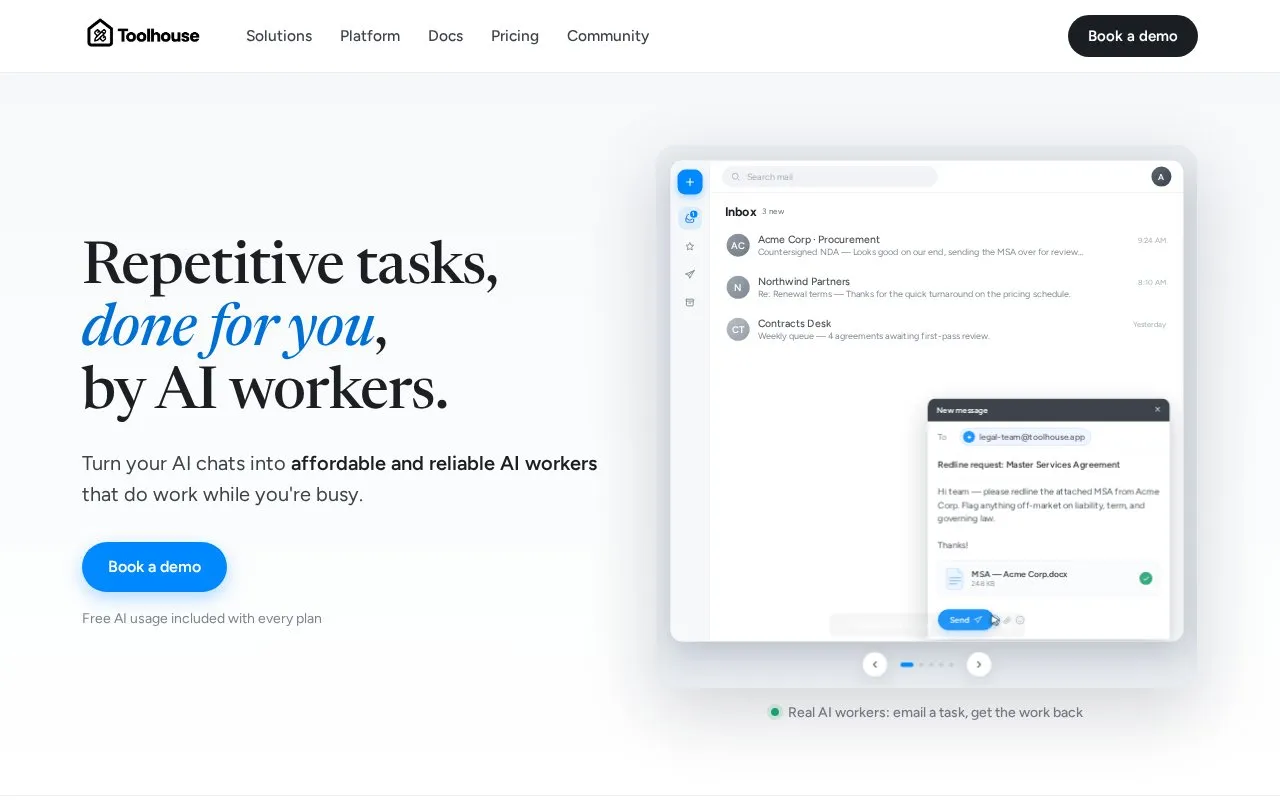 Toolhouse homepage screenshot
