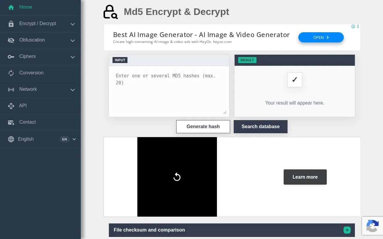 Md5 Decrypt & Encrypt homepage screenshot