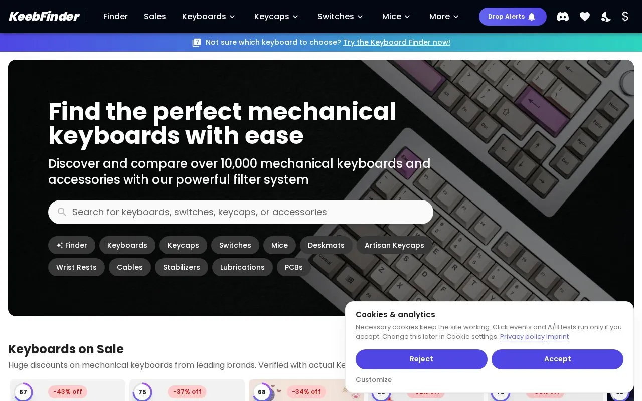 KeebFinder homepage screenshot