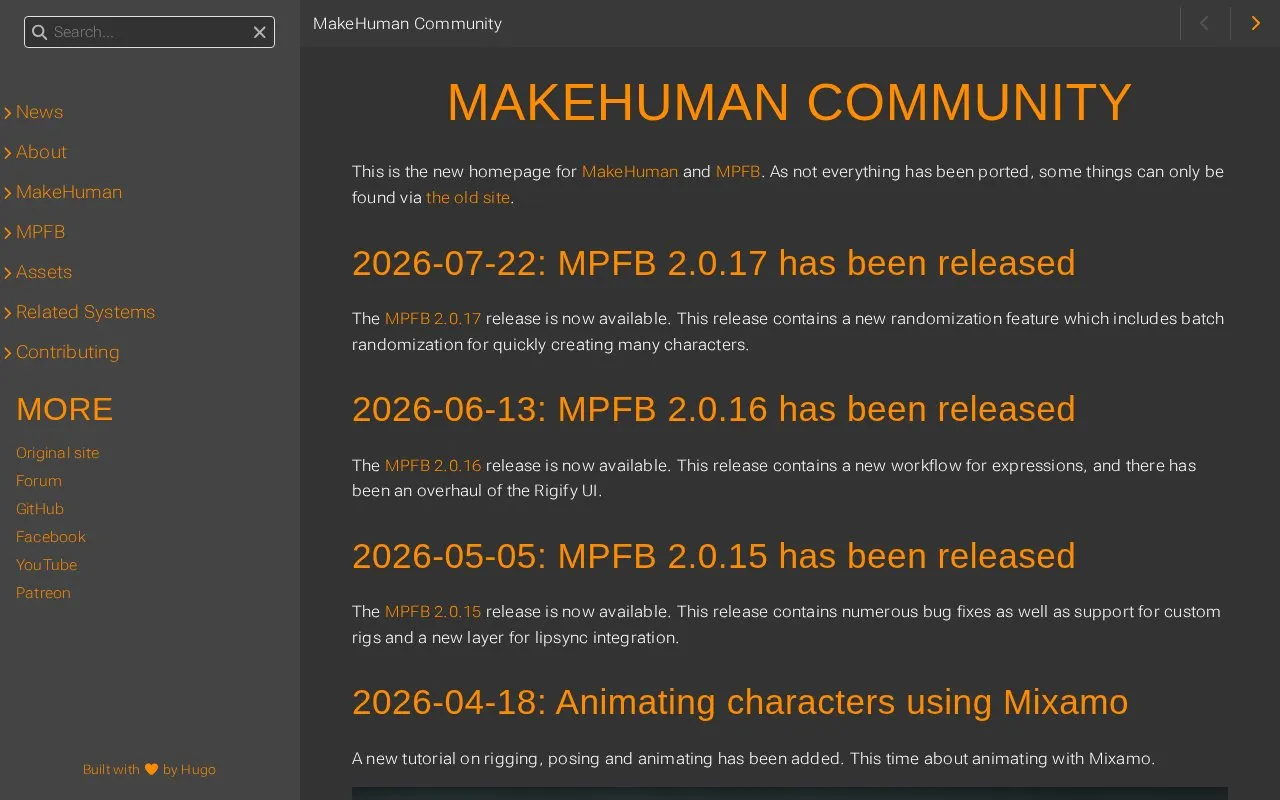 MakeHuman homepage screenshot