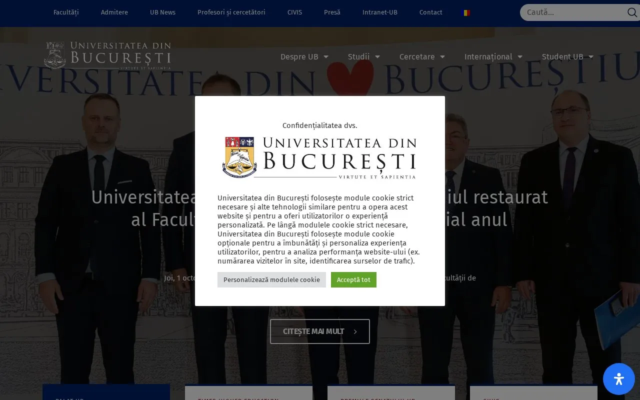 University of Bucharest homepage screenshot