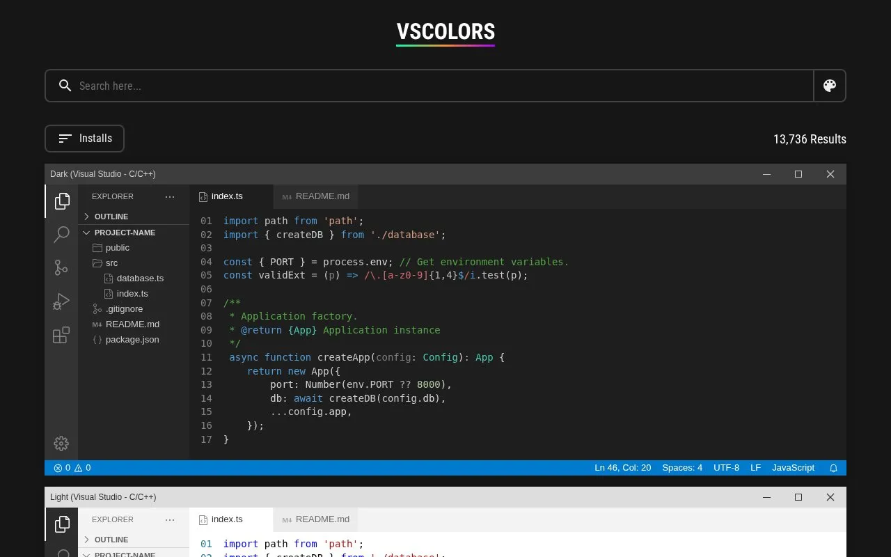 VSColors homepage screenshot