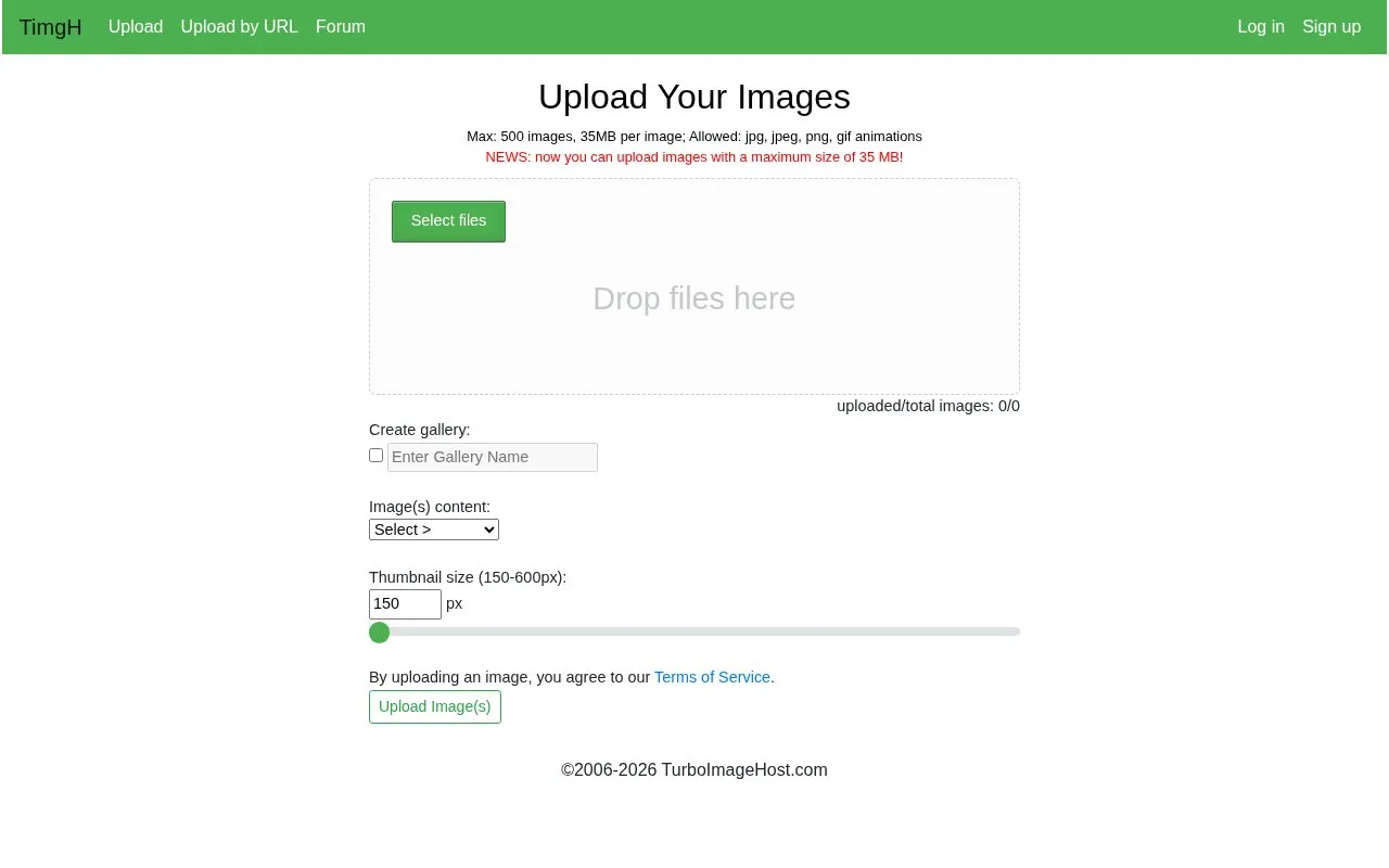 TurboImageHost homepage screenshot