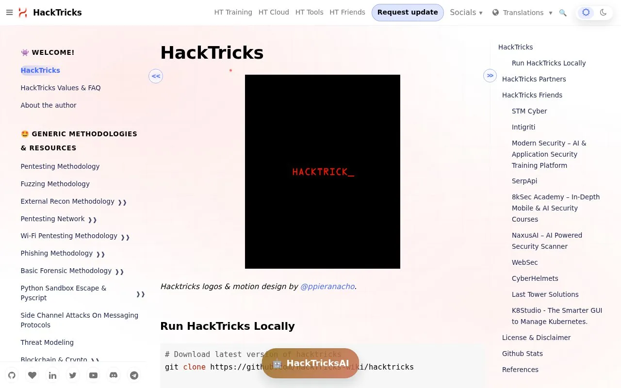 HackTricks homepage screenshot