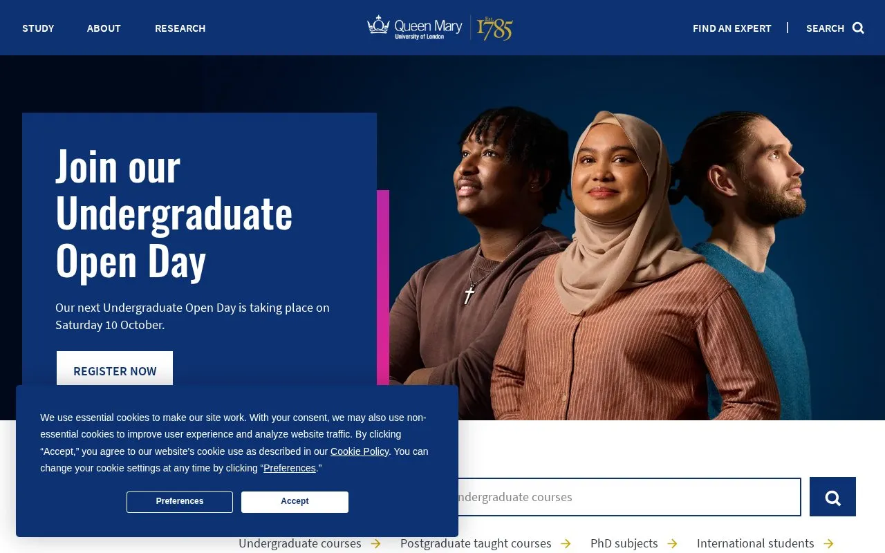 Queen Mary University of London homepage screenshot