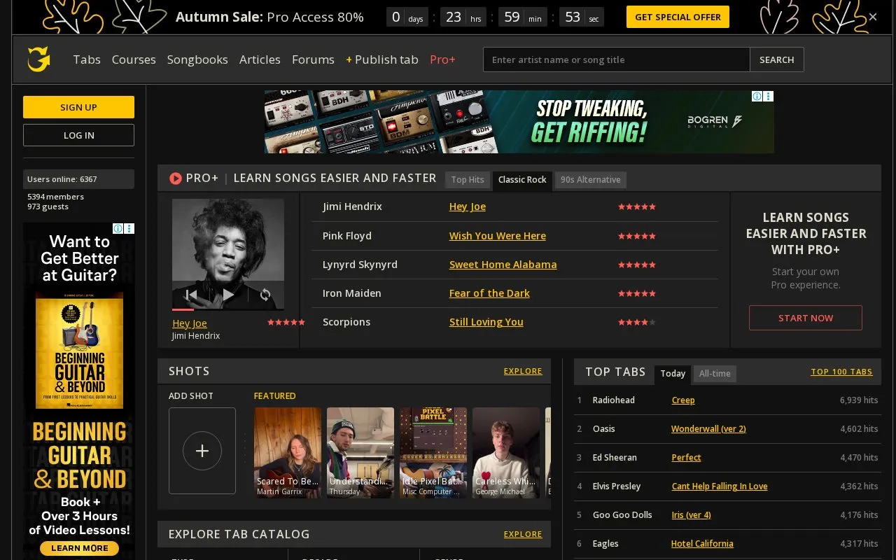 Ultimate Guitar homepage screenshot
