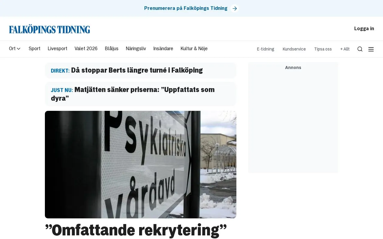 Falköpings Tidning homepage screenshot