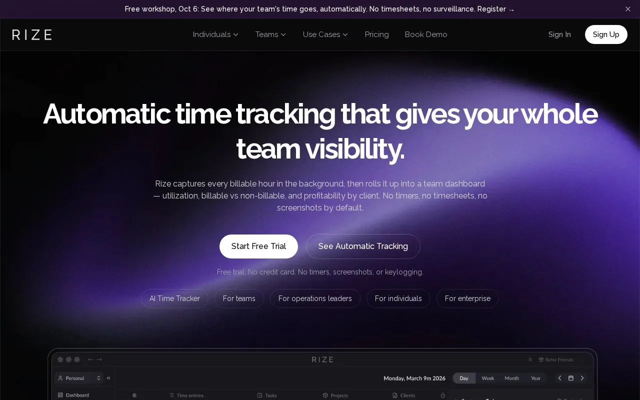 Rize homepage screenshot