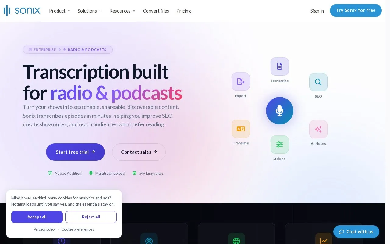 Automated transcription for radio stations homepage screenshot