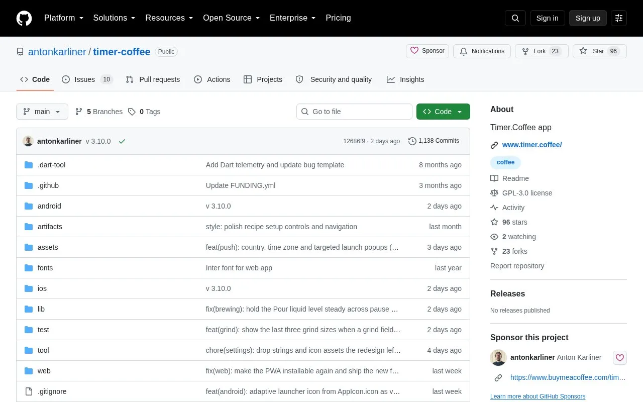 Timer Coffee homepage screenshot