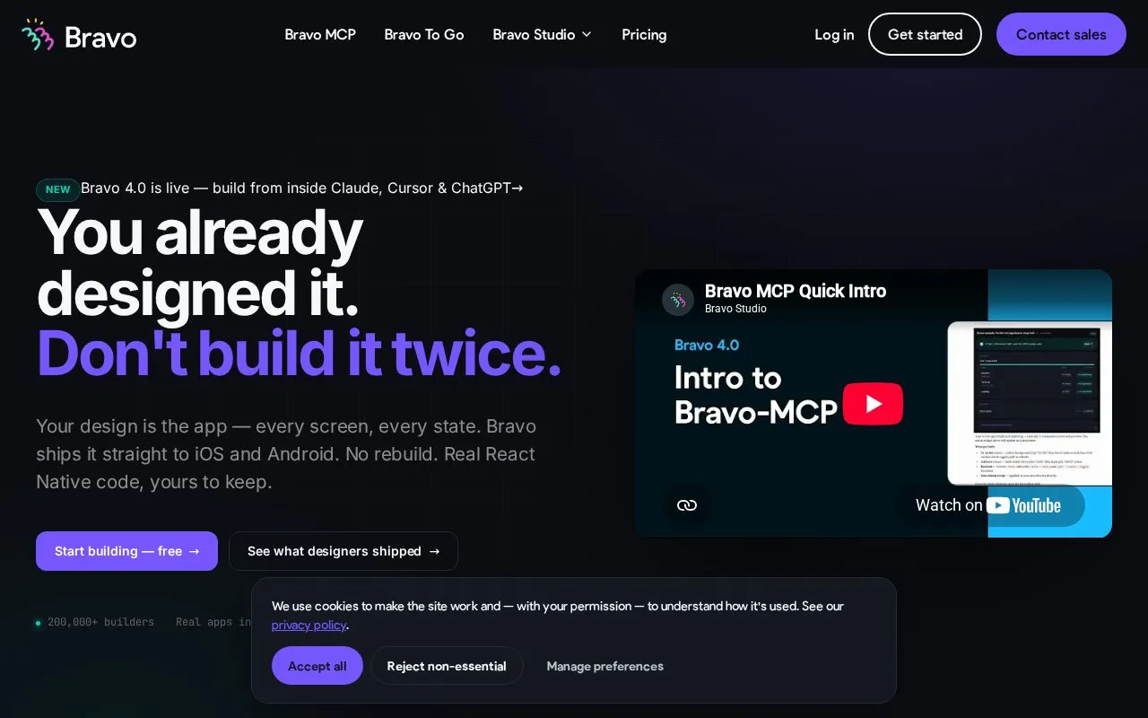 Bravo Studio homepage screenshot
