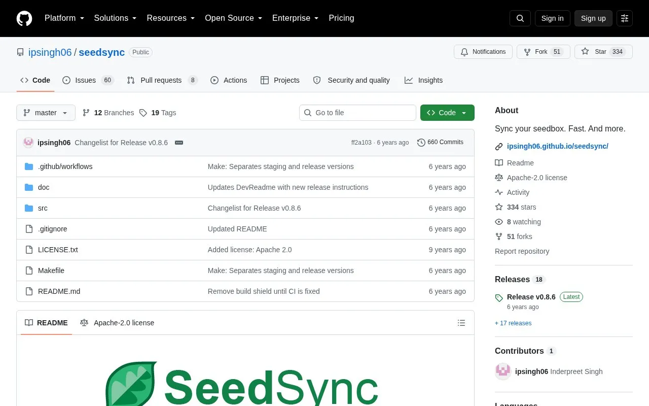 SeedSync homepage screenshot