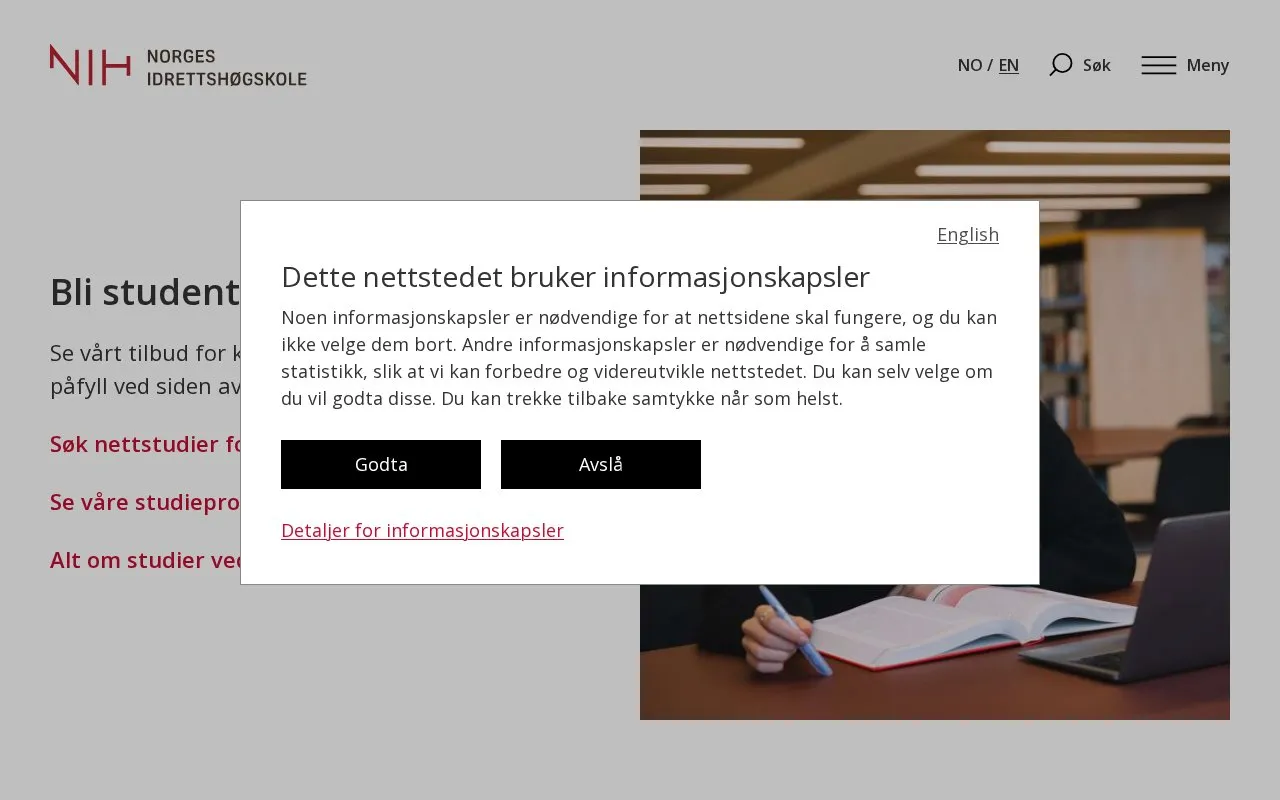 Norwegian School of Sport Sciences homepage screenshot