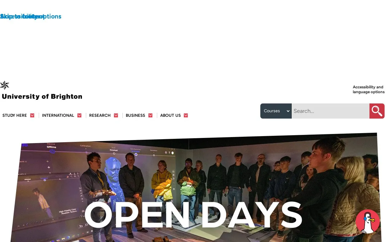 University of Brighton homepage screenshot