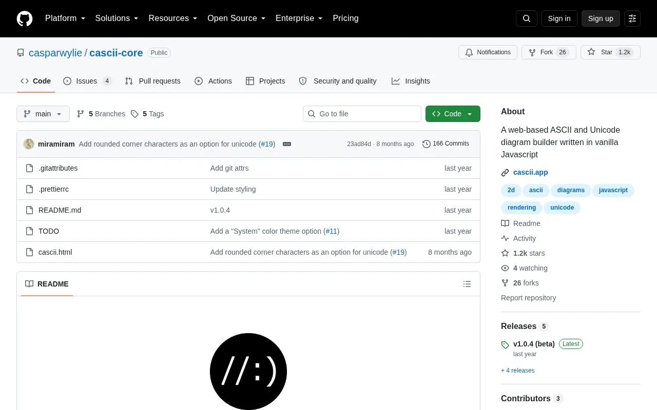 Cascii Core homepage screenshot