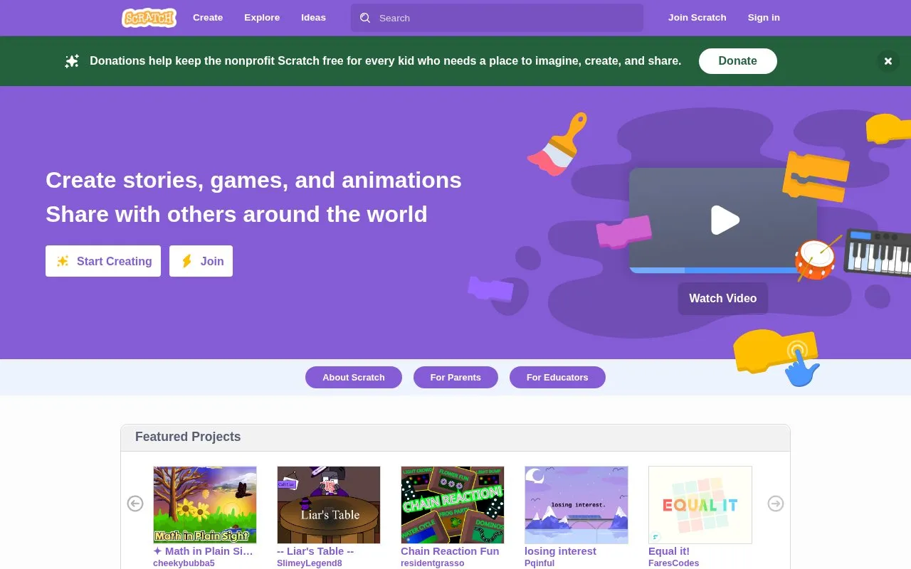 Scratch homepage screenshot