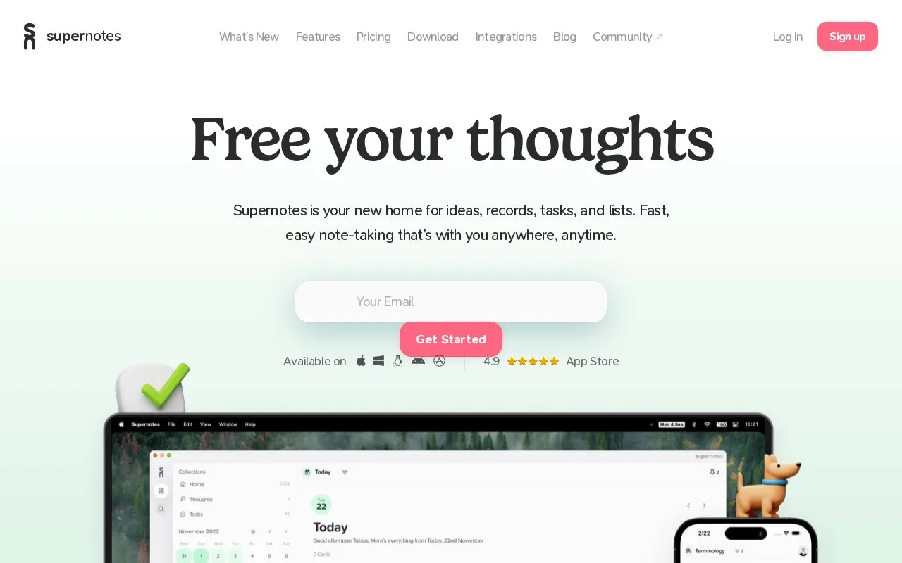 Supernotes homepage screenshot