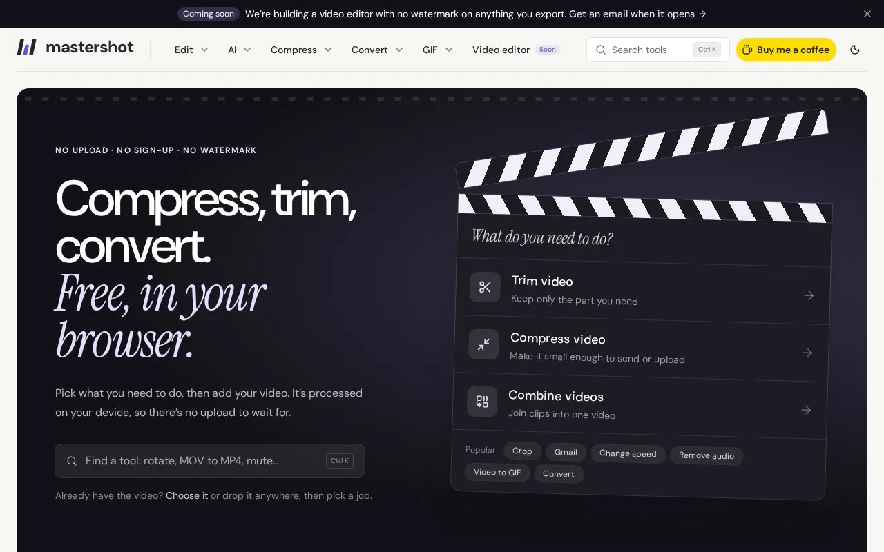Mastershot homepage screenshot