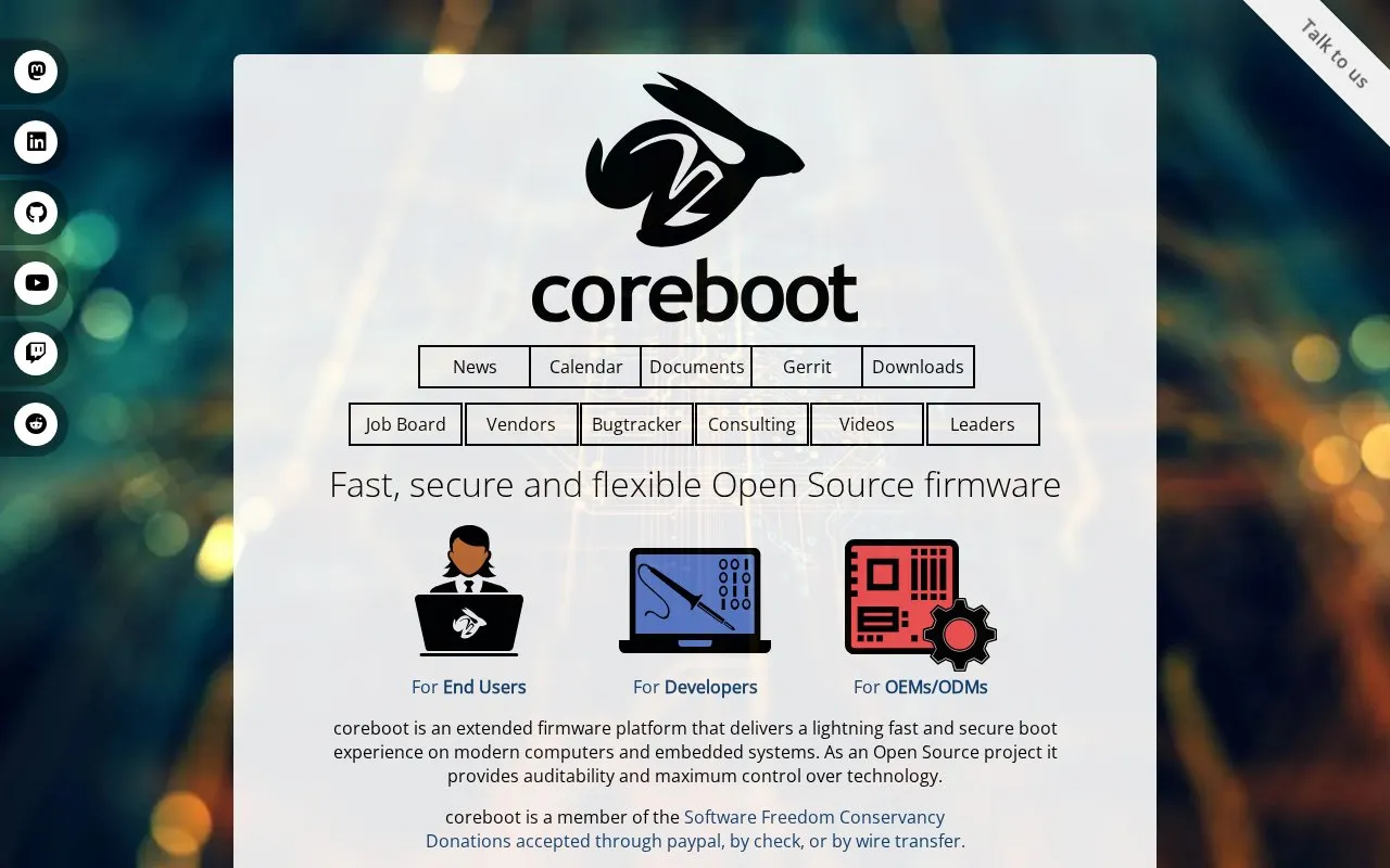 coreboot homepage screenshot