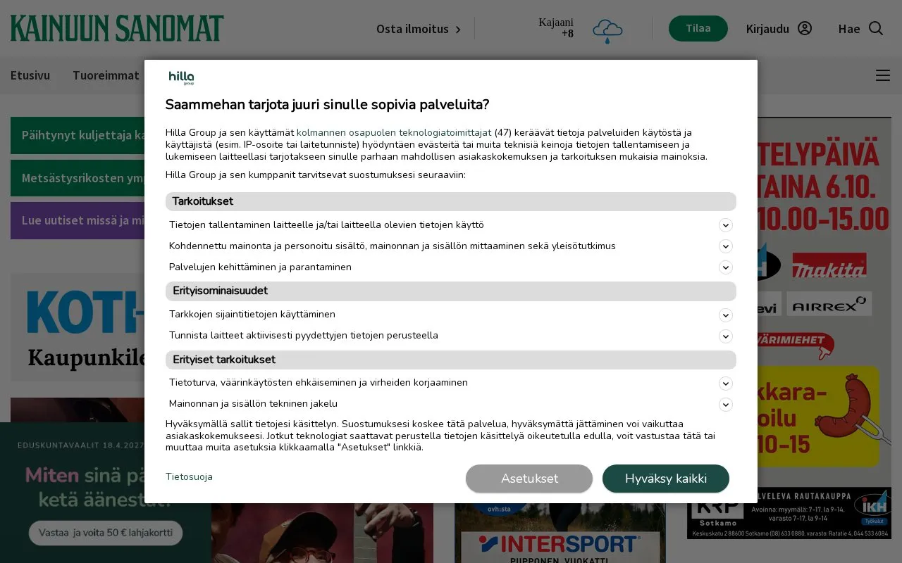 Koti-Kajaani homepage screenshot
