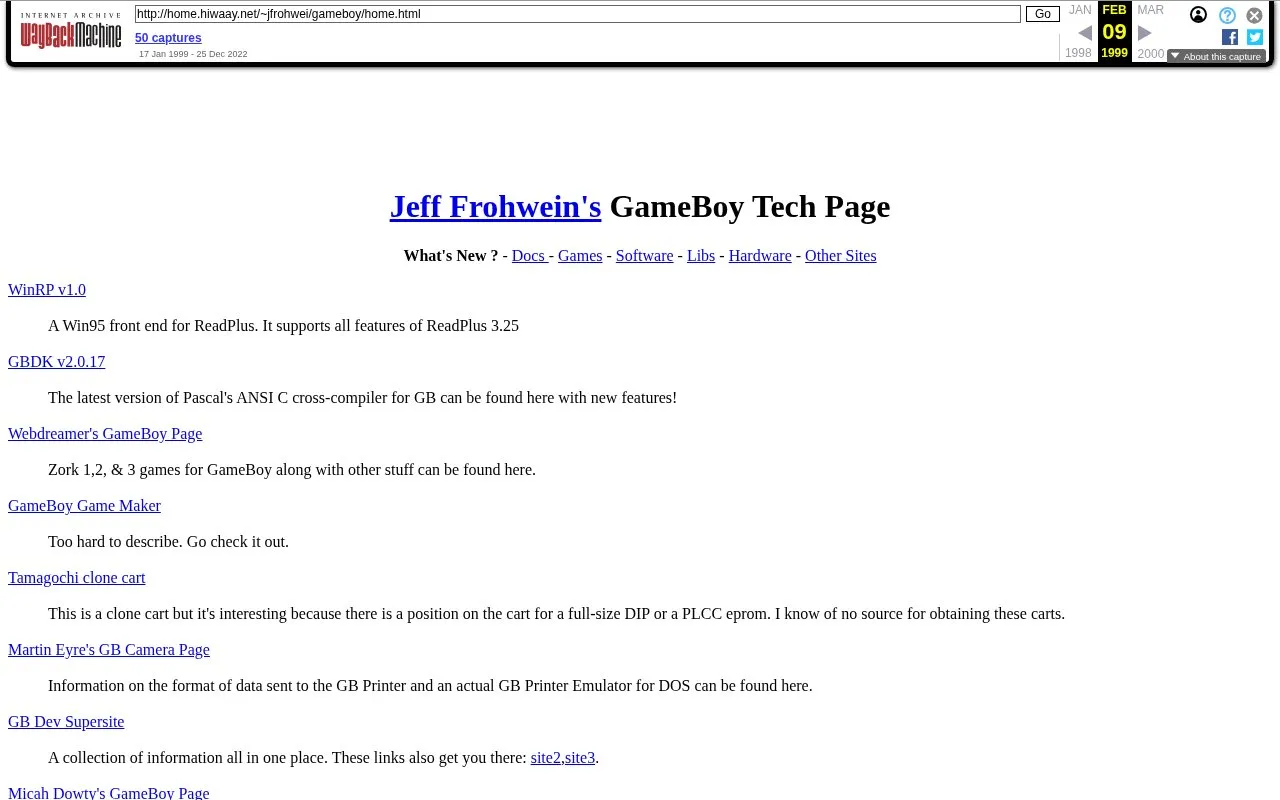 Game Boy Tech Page homepage screenshot