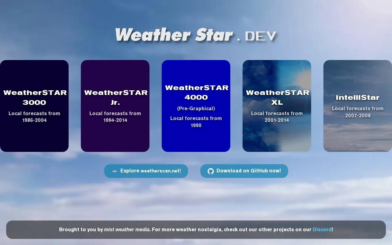 Weatherstar homepage screenshot