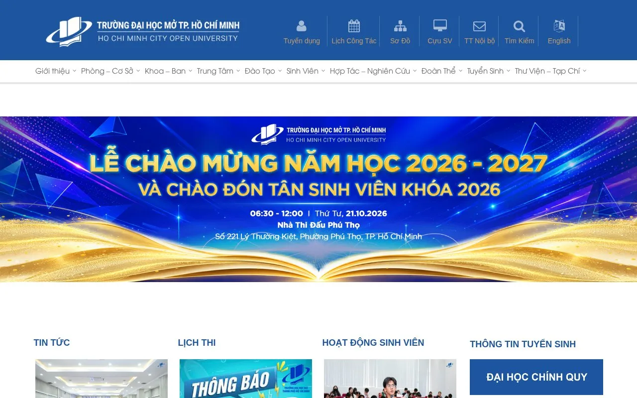 Ho Chi Minh City Open University homepage screenshot