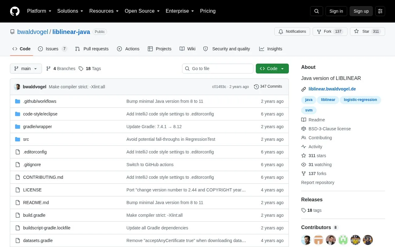 liblinear-java homepage screenshot