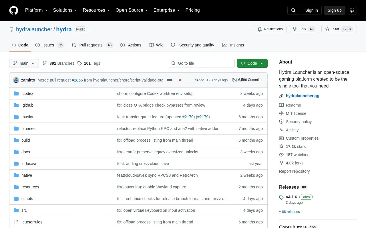 Hydra homepage screenshot