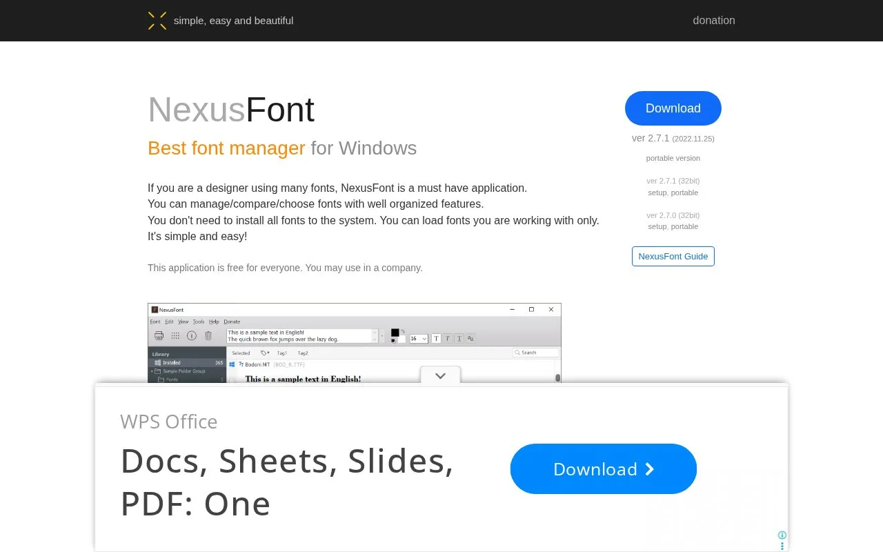 NexusFont homepage screenshot