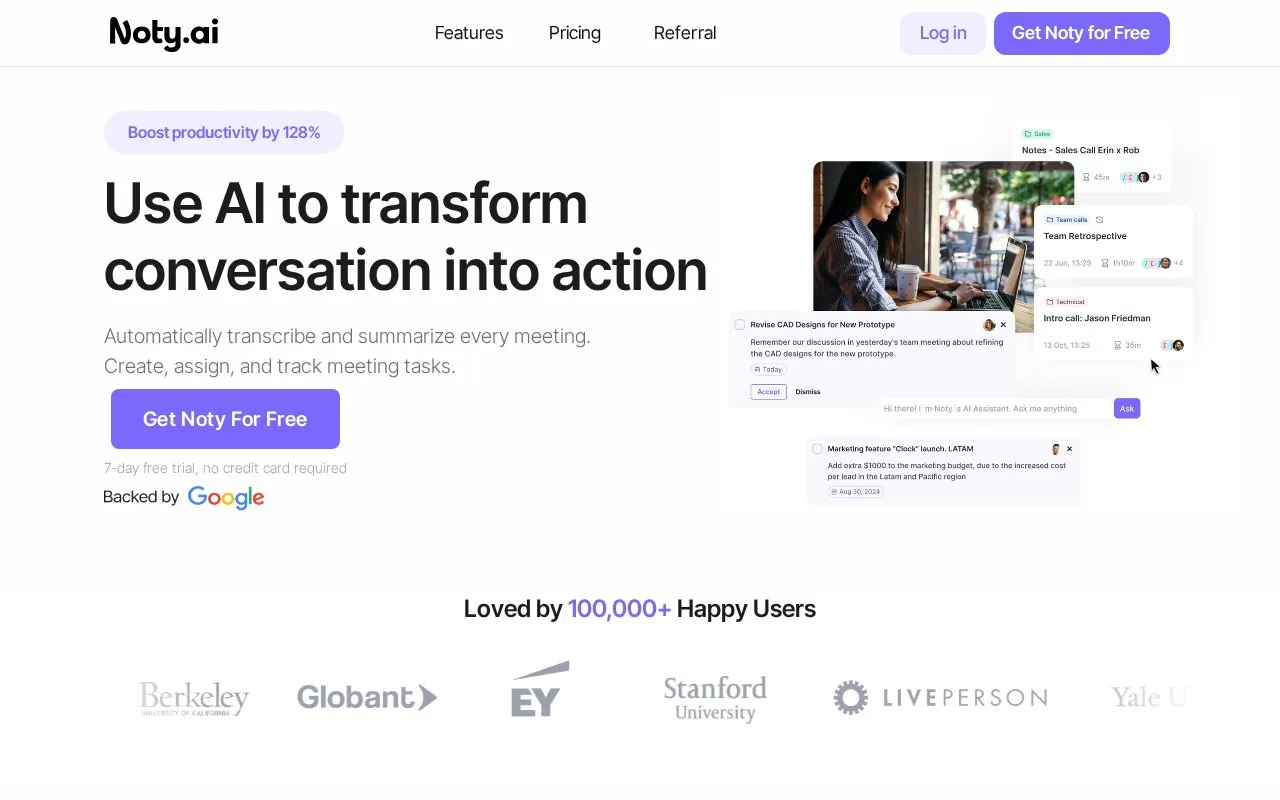 Noty homepage screenshot