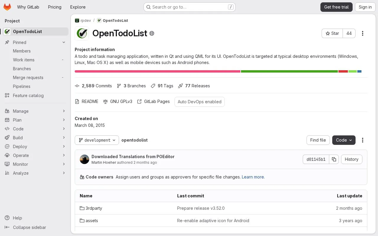 OpenToDoList homepage screenshot