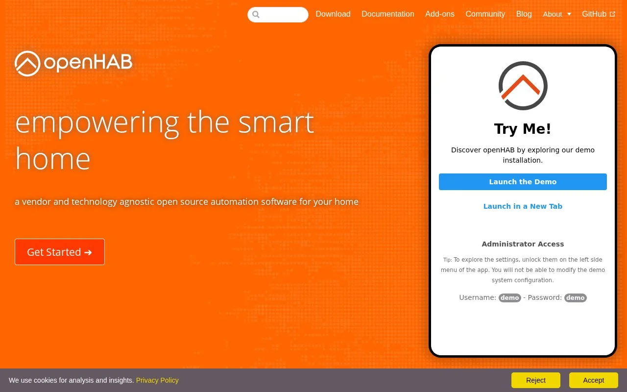 OpenHab homepage screenshot