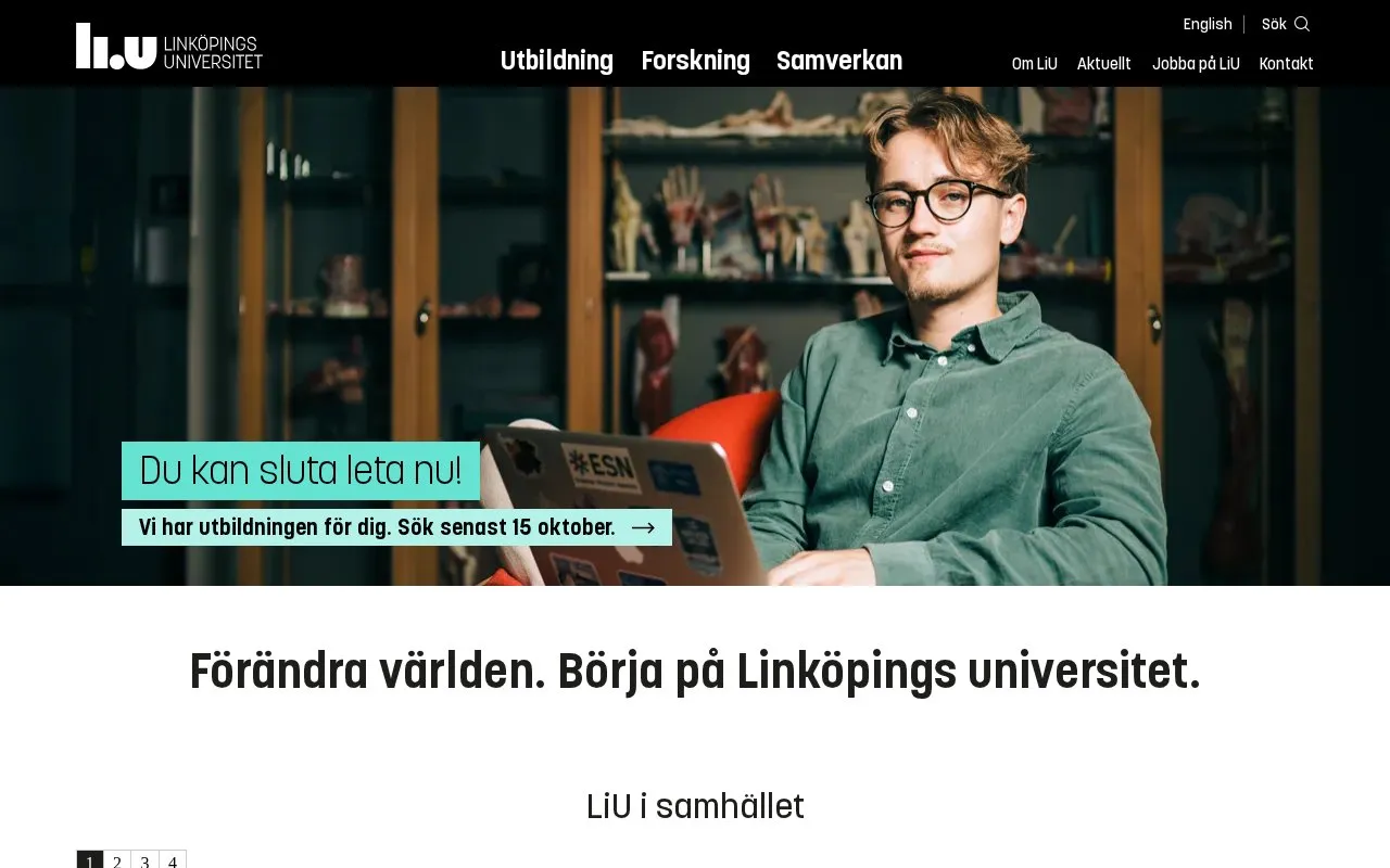 Linkoping University homepage screenshot