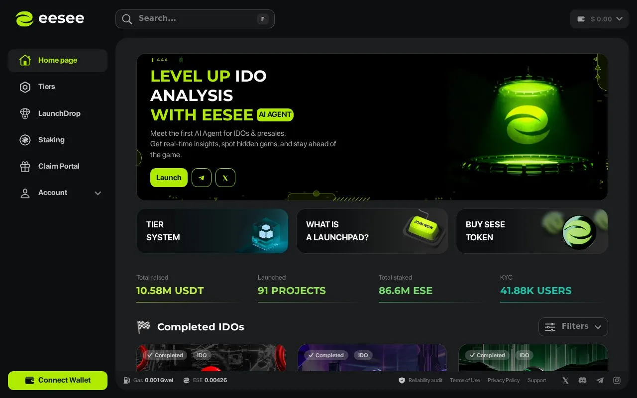 eesee homepage screenshot