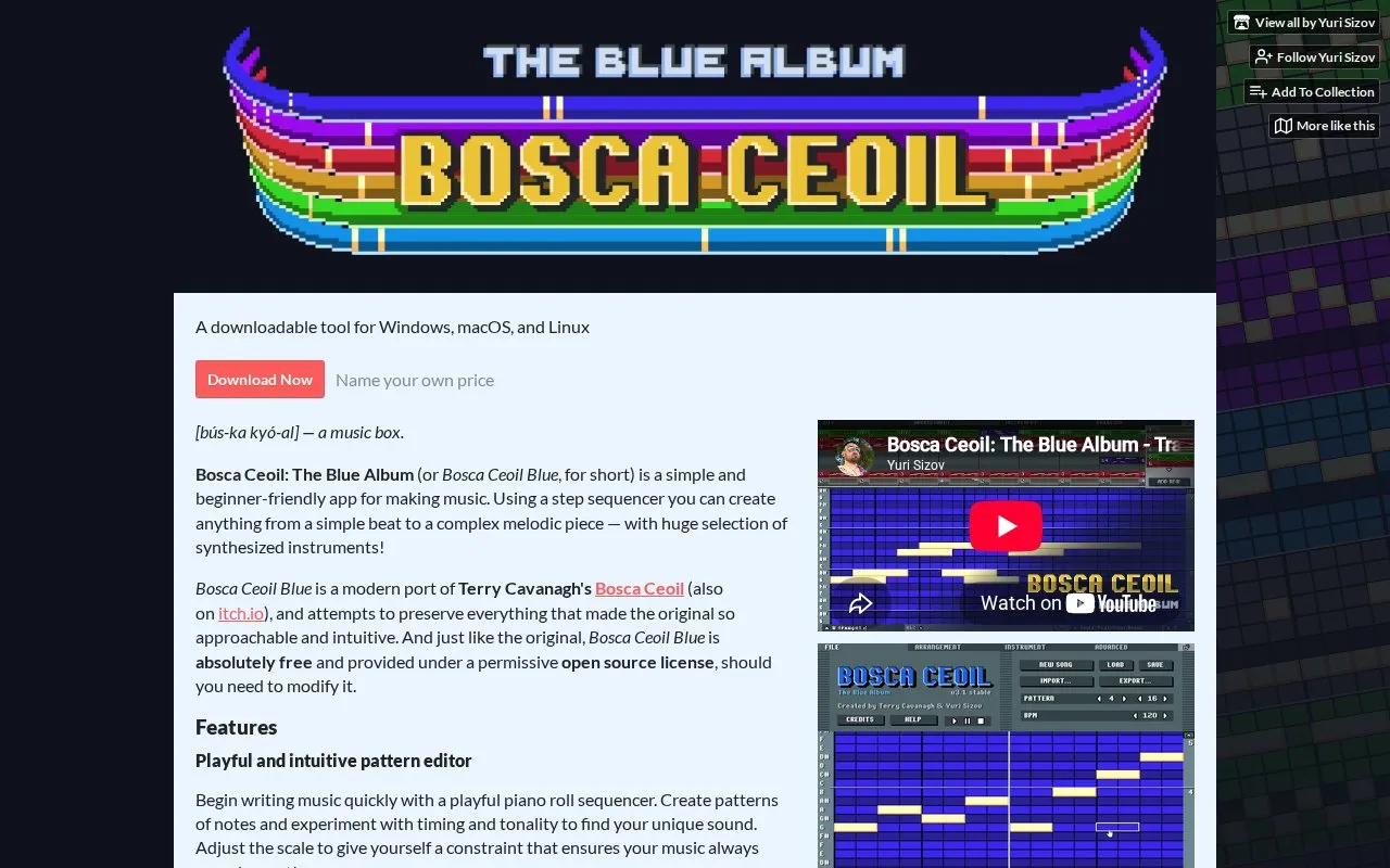 Bosca Ceoil homepage screenshot