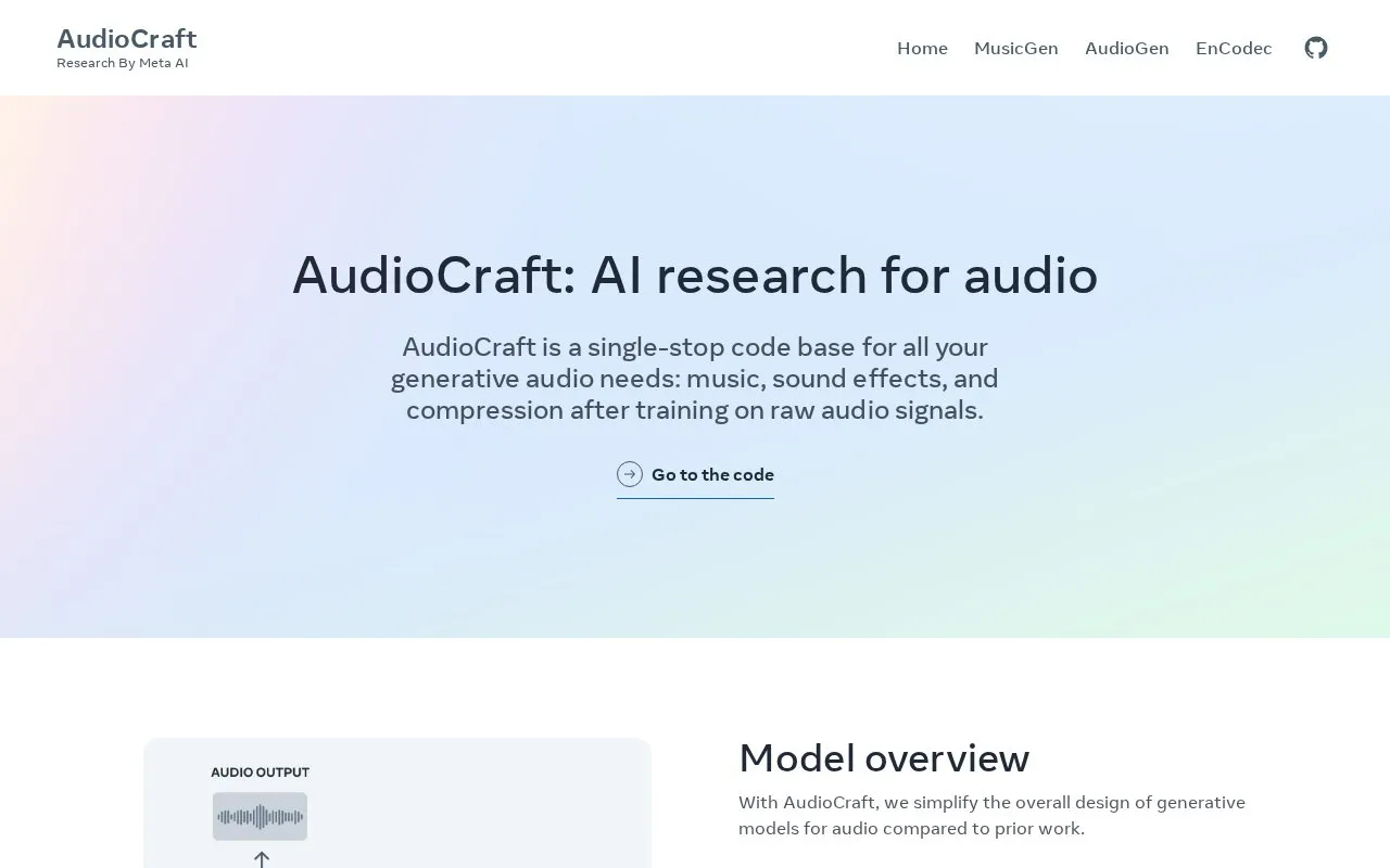 AudioCraft homepage screenshot