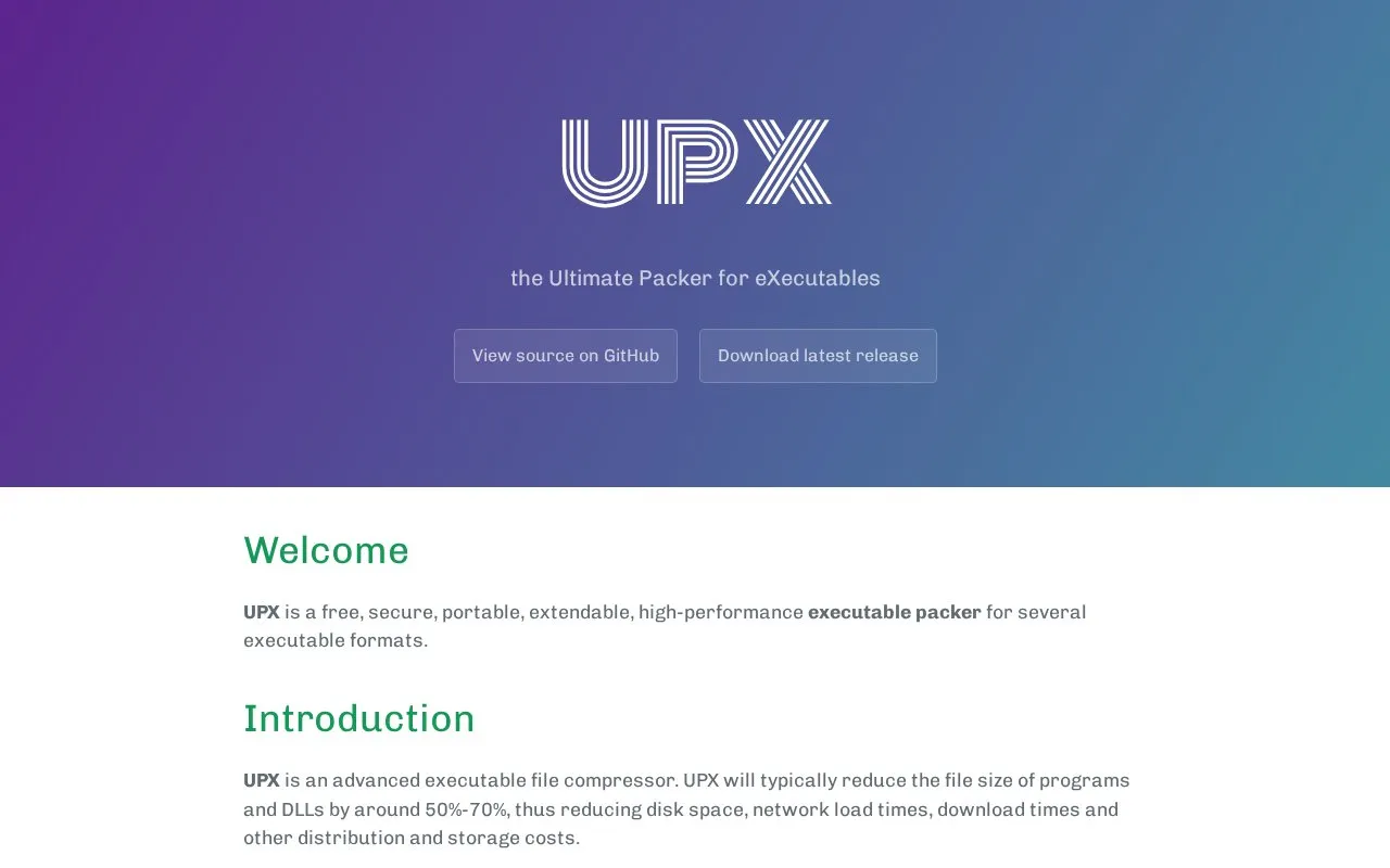 UPX homepage screenshot