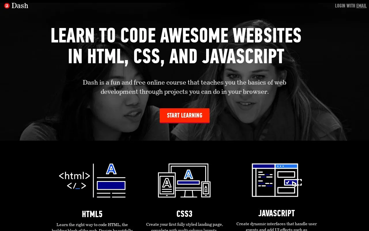 Dash homepage screenshot